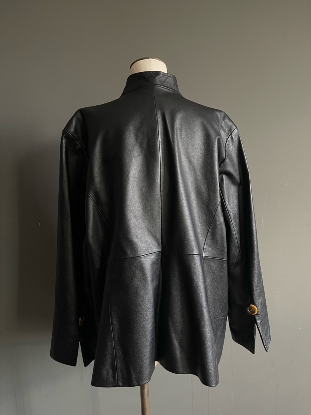 Terry Lewis Black Leather Jacket Minimal Oversized Blazer Coat Luxe Parisian - Picture 6 of 11